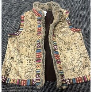 CHICO's Women's Tribal Vest Jacket Lux Faux-Fur Art-to-Wear Size 3/US Large